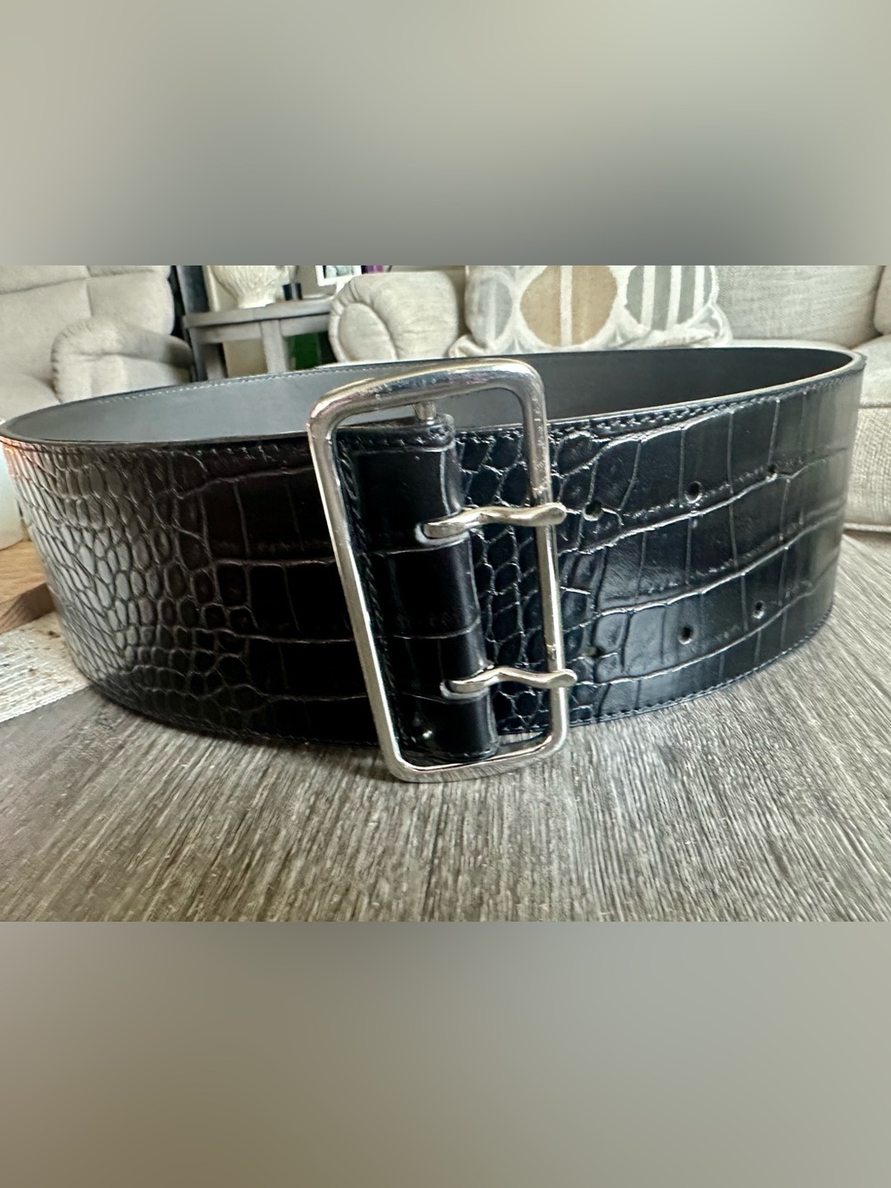 Express Black Faux Croc-Embossed Wide Belt with Silver Buckle NWT S/M